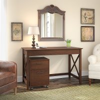 Cherry Brown Writing Desk and Rolling File Cabinet Combo - Key West
