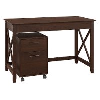 Cherry Brown Writing Desk and Rolling File Cabinet Combo - Key West-2