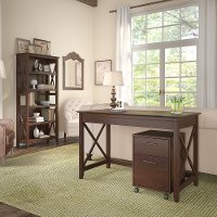 Brown Writing Desk, Rolling File Cabinet, and Bookshelf Combo - Key West