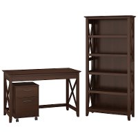 Brown Writing Desk, Rolling File Cabinet, and Bookshelf Combo - Key West-2