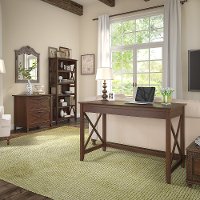 Brown Writing Desk, Lateral File Cabinet, and Bookshelf Combo - Key West