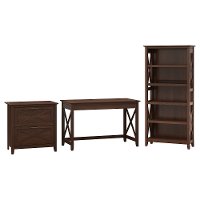 Brown Writing Desk, Lateral File Cabinet, and Bookshelf Combo - Key West-2