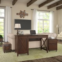 Cherry Brown Computer Desk and Rolling File Cabinet Combo - Key West