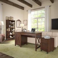 Brown Computer Desk, Rolling File Cabinet, and Bookshelf Combo - Key West
