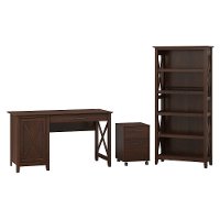 Brown Computer Desk, Rolling File Cabinet, and Bookshelf Combo - Key West-2