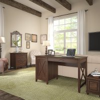 Cherry Brown Computer Desk and Lateral File Cabinet Combo - Key West