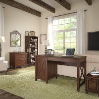 Brown Computer Desk, Lateral File Cabinet, and Bookshelf Combo - Key West