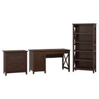 Brown Computer Desk, Lateral File Cabinet, and Bookshelf Combo - Key West-2