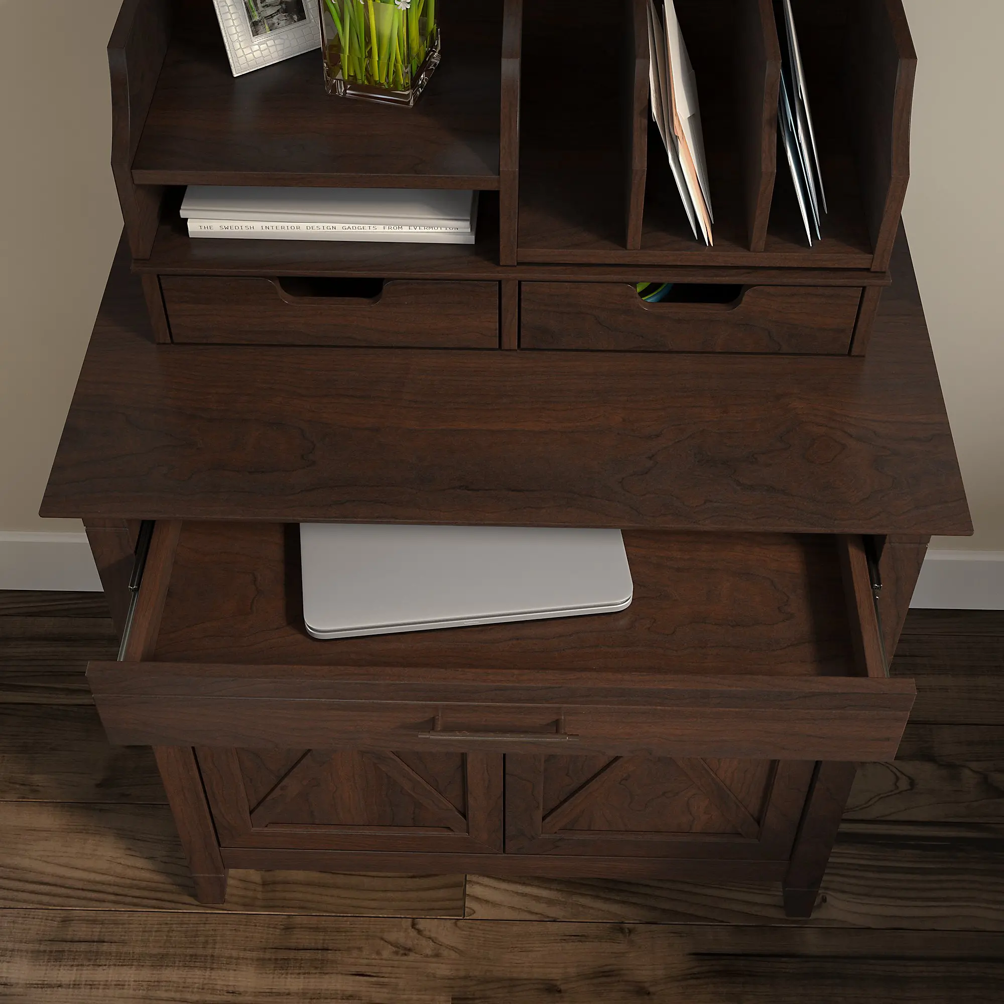 KWS132BC-03 Cherry Brown Laptop Storage Desk - Key West-4