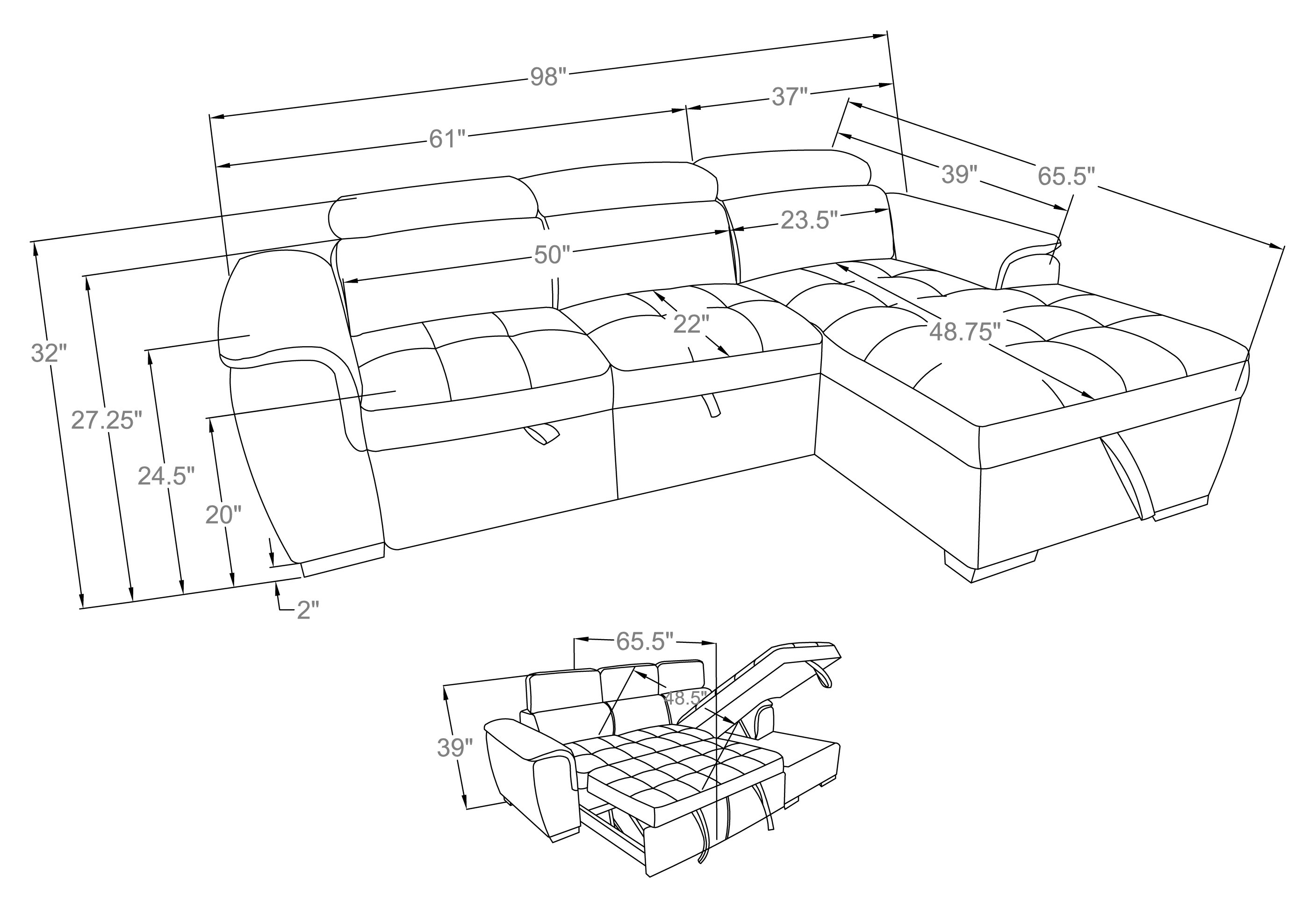 Ferriday Taupe Sectional Sofa with Pullout Sofa Bed and Right-Side Storage Chaise-4
