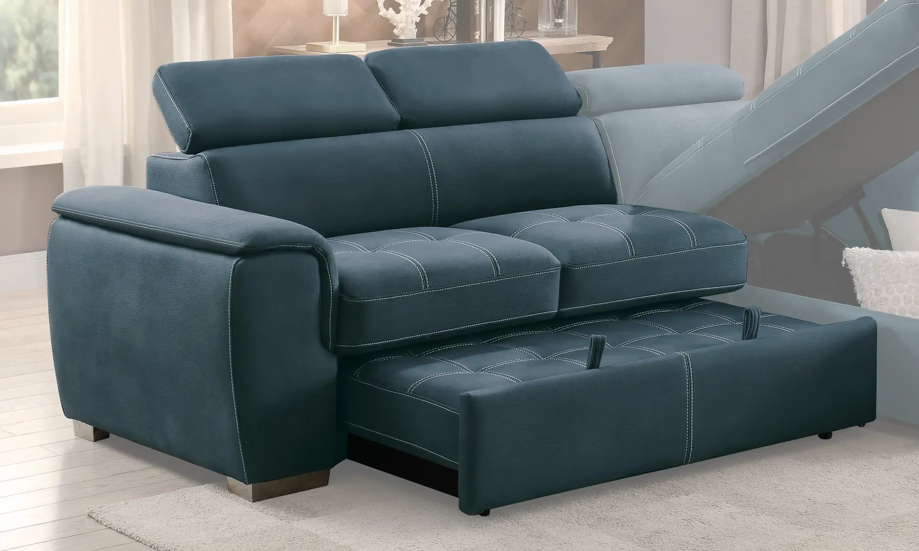 Ferriday Blue Sectional Sofa with Pullout Sofa Bed and Right-Side Storage Chaise-3