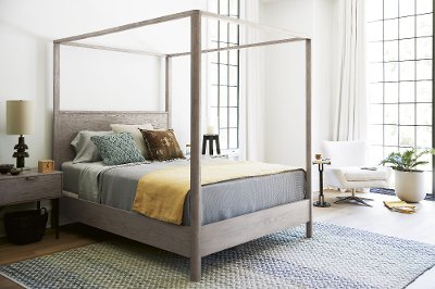 Modern Gray Queen Canopy Bed - Spaces