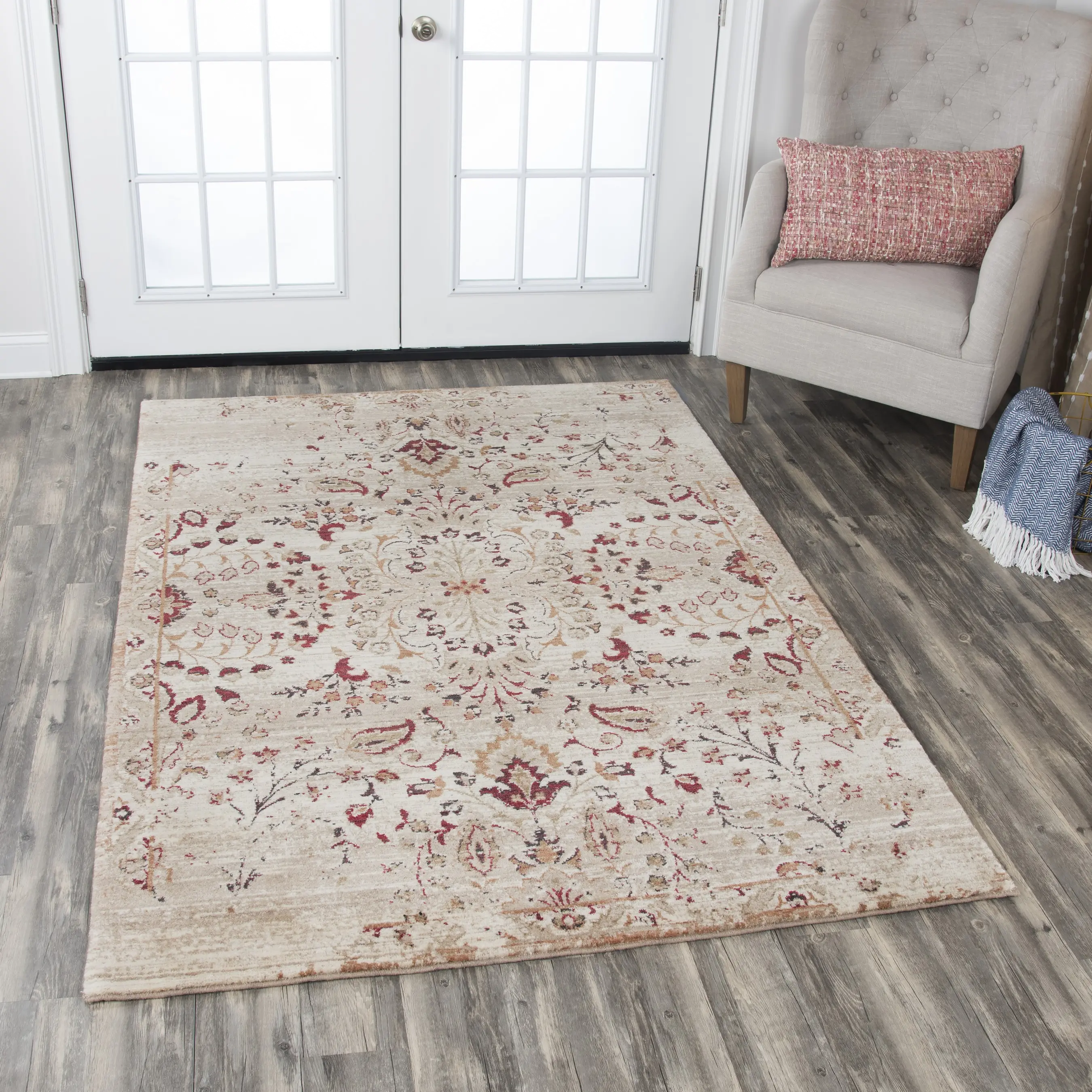 5 x 8 Medium Ivory, Gold and Red Area Rug - Gossamer-2