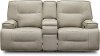 Dove Beige Leather-Match Power Reclining Loveseat with Console - Rockies