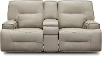 Dove Beige Leather-Match Power Reclining Loveseat with Console - Rockies