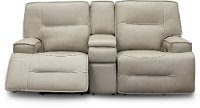 Dove Beige Leather-Match Power Reclining Loveseat with Console - Rockies-2