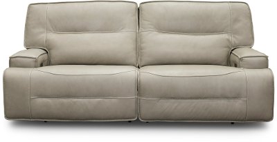 Hermes Dove Beige Leather-Match Power Reclining Sofa - Rockies