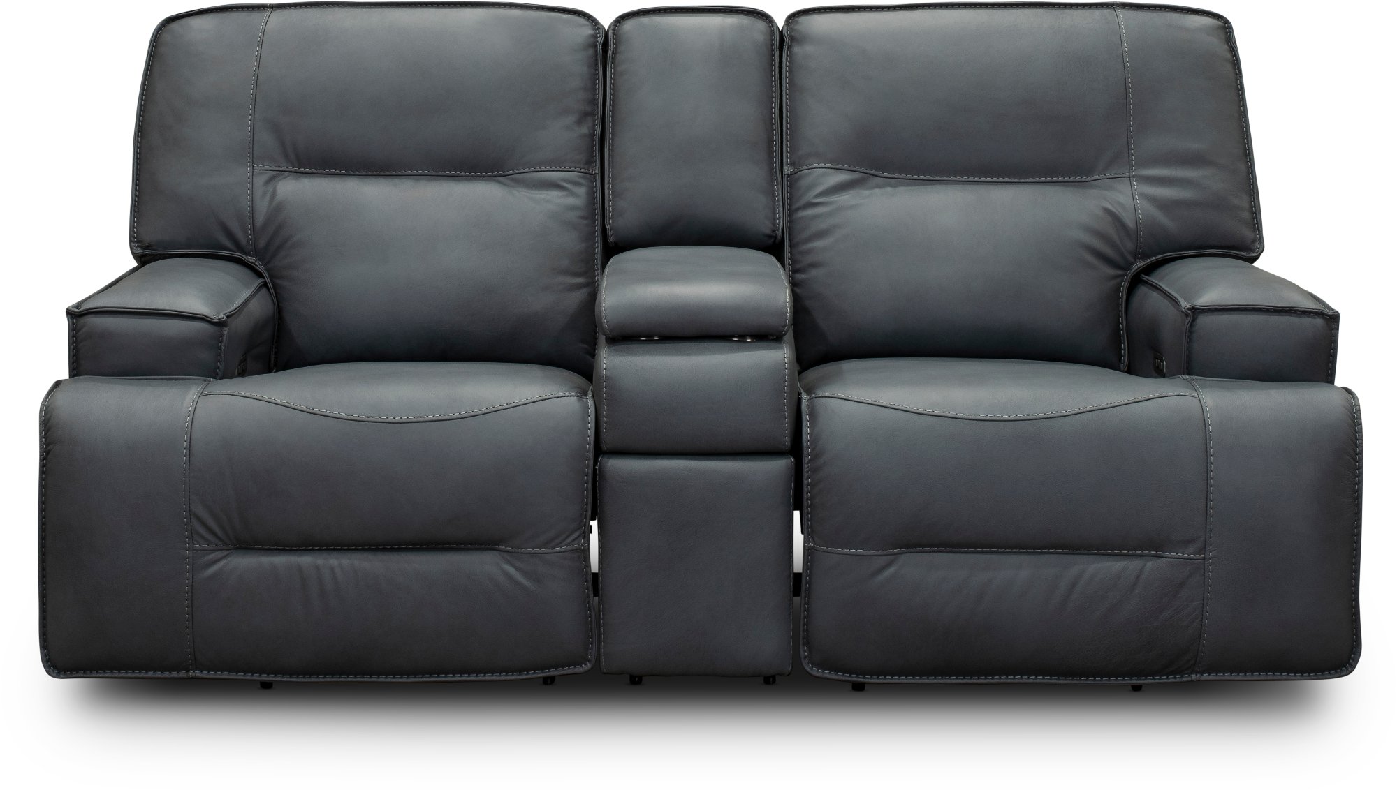 Luxe Sky Gray Leather-Match Power Reclining Loveseat with Console - Rockies-1