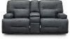 Luxe Sky Gray Leather-Match Power Reclining Loveseat with Console - Rockies