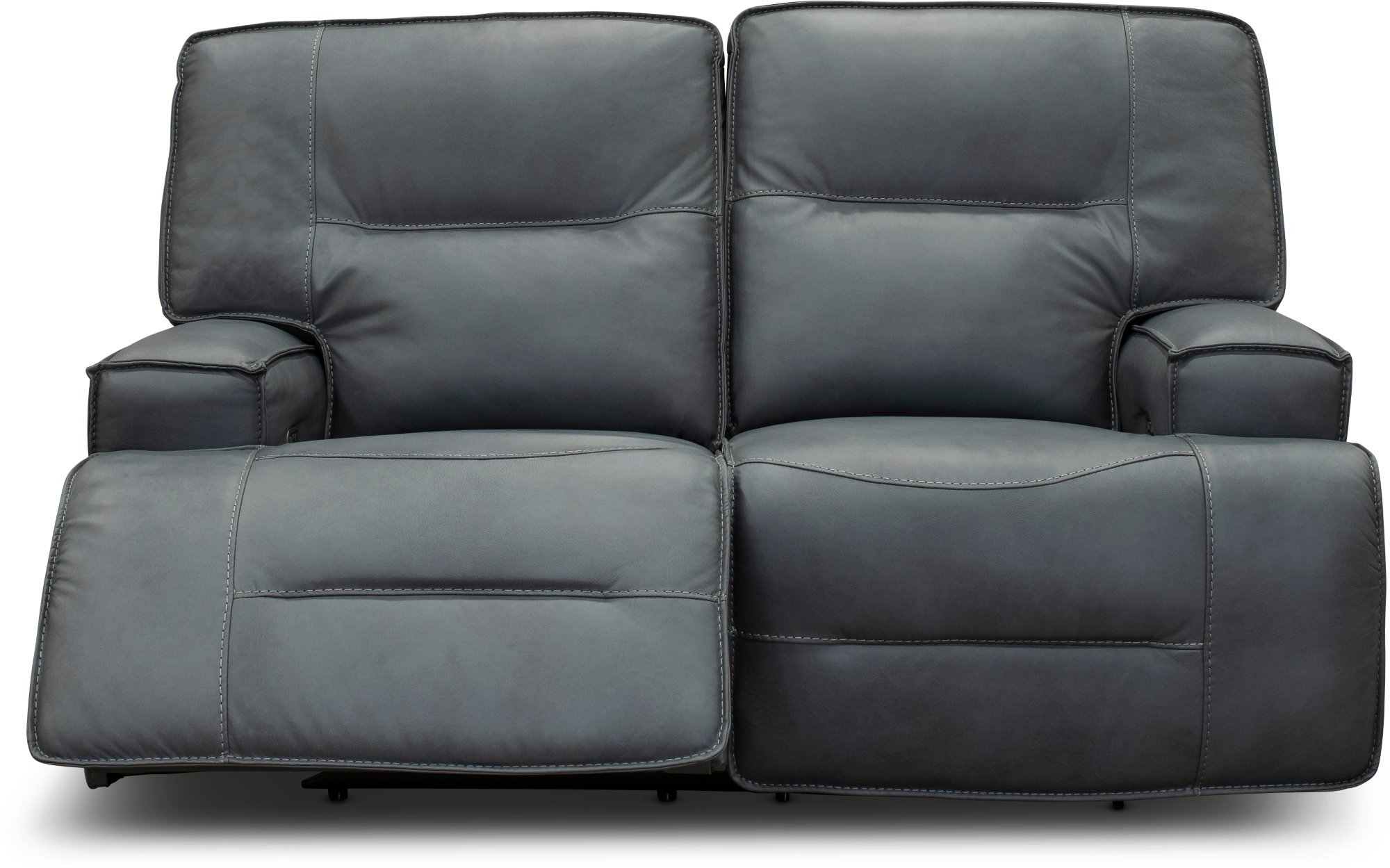 Luxe Sky Gray Leather-Match Power Reclining Loveseat - Rockies-2