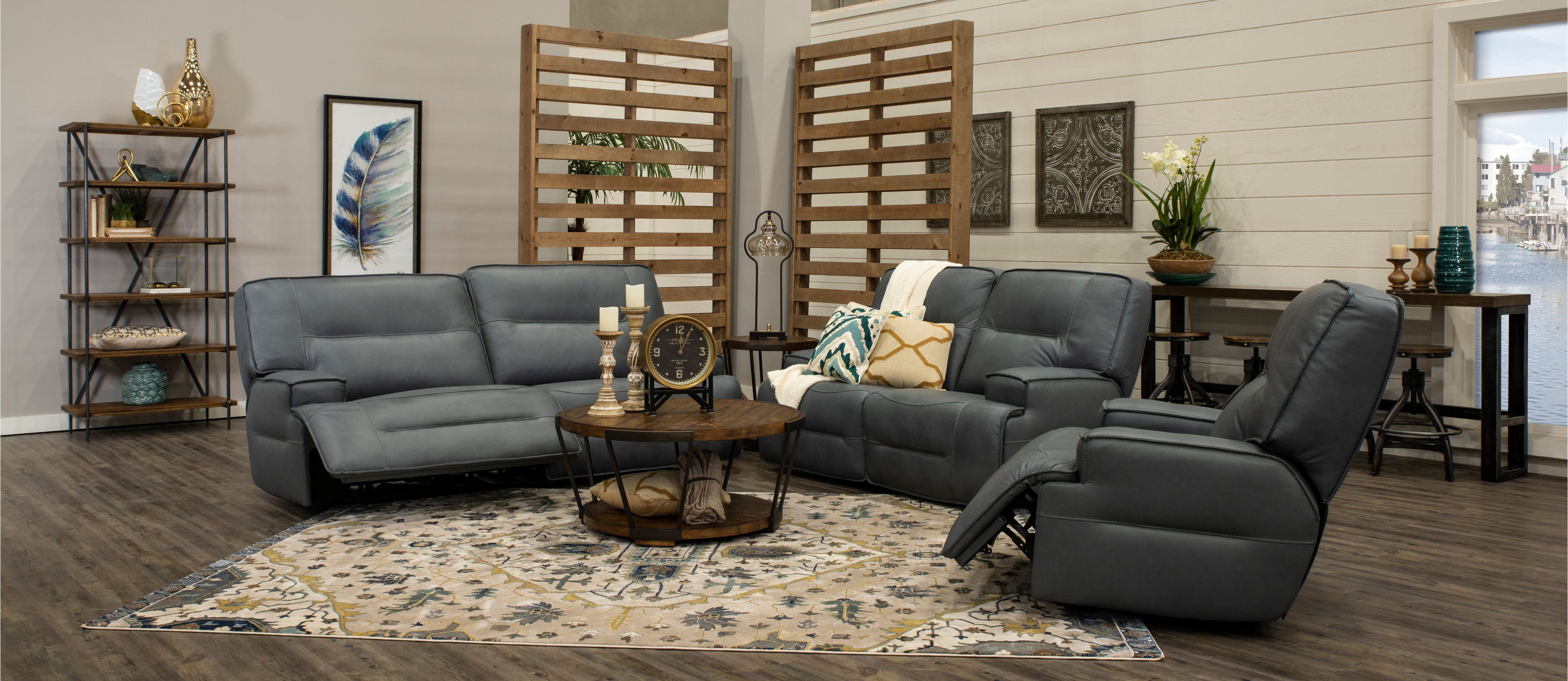Luxe Sky Gray Leather-Match Power Reclining Loveseat - Rockies-3