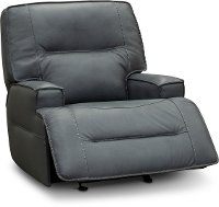 Luxe Sky Gray Leather-Match Power Glider Recliner - Rockies-2