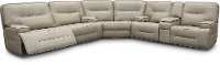 Dove Beige Leather-Match Power Reclining Sectional Sofa with Console - Rockies