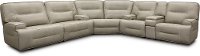 Dove Beige Leather-Match Power Reclining Sectional Sofa with Console - Rockies-3