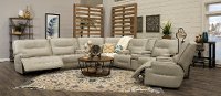 Dove Beige Leather-Match Power Reclining Sectional Sofa with Console - Rockies-4