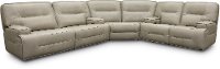 Dove Beige Leather-Match Power Reclining Sectional Sofa - Rockies