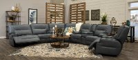 Sky Gray Leather-Match Power Reclining Sectional Sofa with Console - Rockies-2