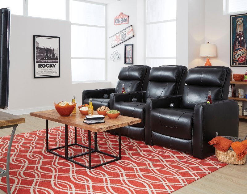 Black 3 Piece Power Reclining Theater Seating Premier Rc Willey Black 3 Piece Power Reclining Theater Seating Premier