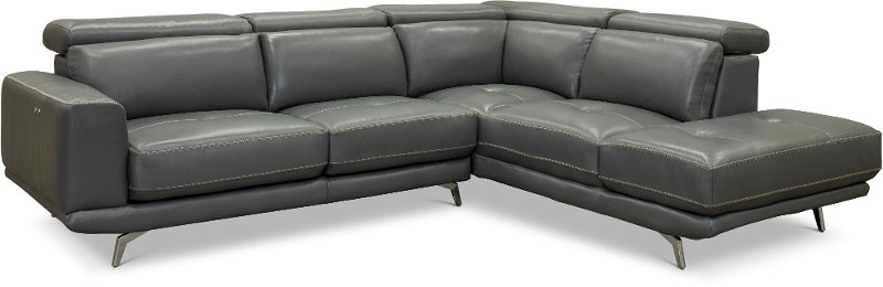 Dark Gray Leather Match Power Reclining Sectional Sofa With Right Chaise Baron