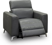 Dark Gray Leather-Match Power Recliner - Baron-2