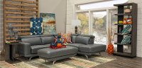 Dark Gray Leather-Match Cocktail Ottoman - Baron-3
