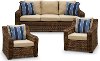 Wicker and Linen Sofa and 2 Chairs - Tortola
