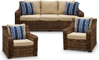 3PC/TORTOLA/LN/SO/2C Wicker and Linen Sofa and 2 Chairs - Tortola