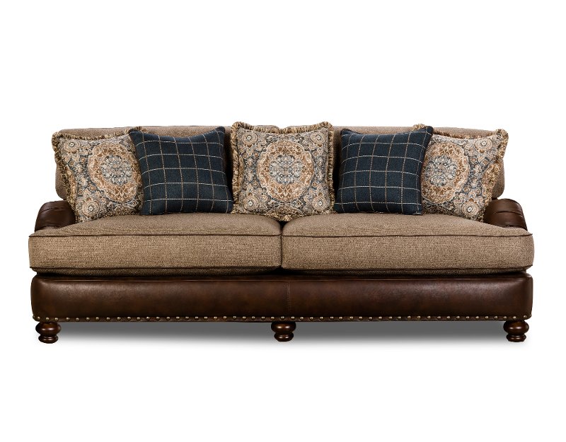 Traditional Two Tone Brown Sofa Cognac