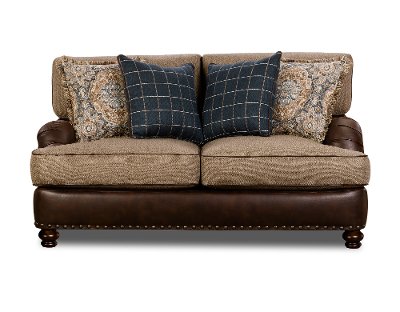 Traditional Two-Tone Brown Loveseat - Cognac