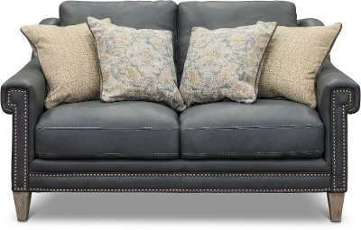 Classic Modern Sky Blue Leather Loveseat - Luxe