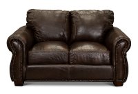 Traditional Brown Leather Loveseat - Molasses