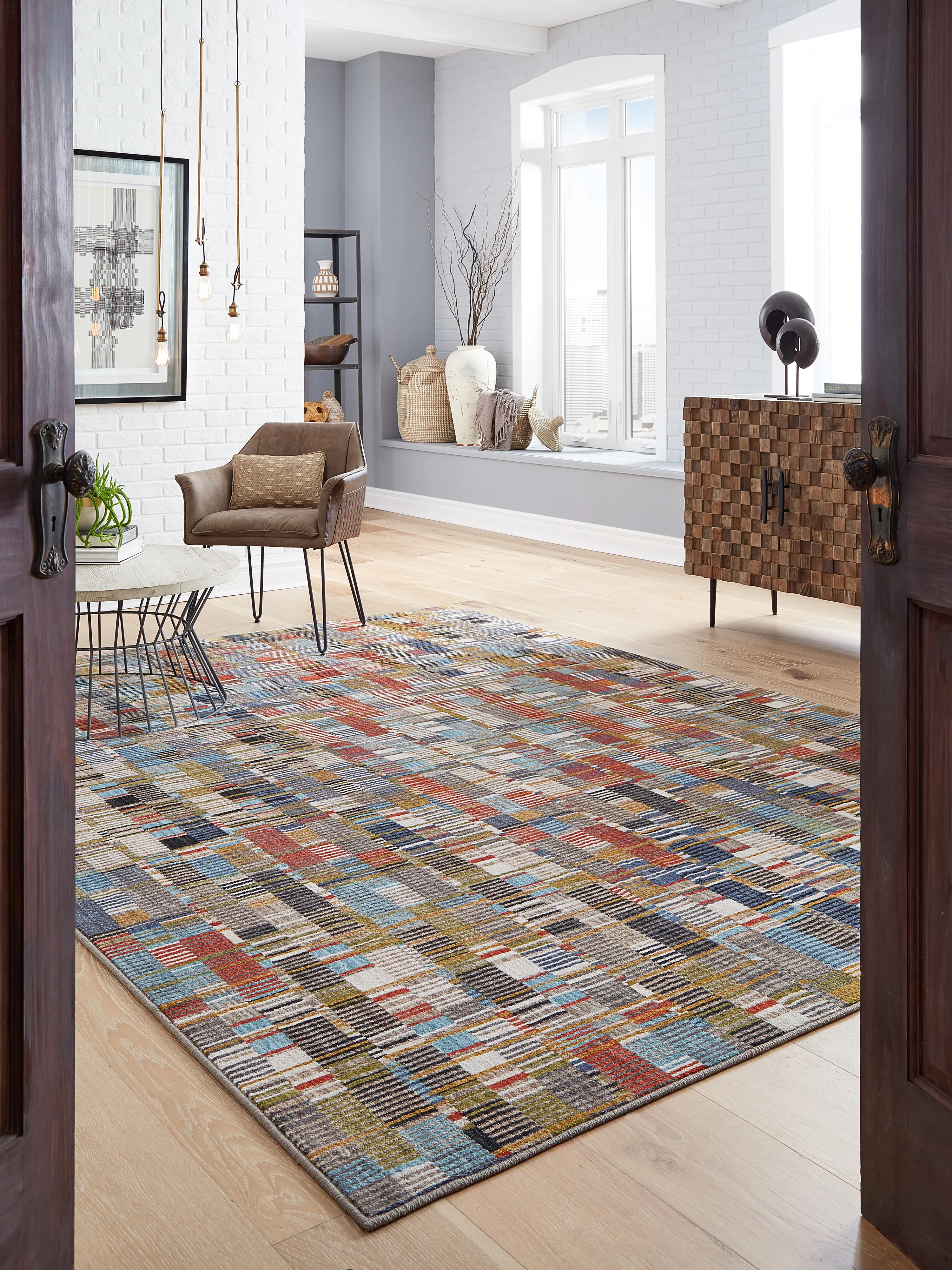 91003-99999 5 x 8 Medium Rust, Gray and Blue Rug - Metropolitan-2