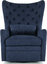 Navy Wingback Swivel Chair With Kidney Pillow - Alice