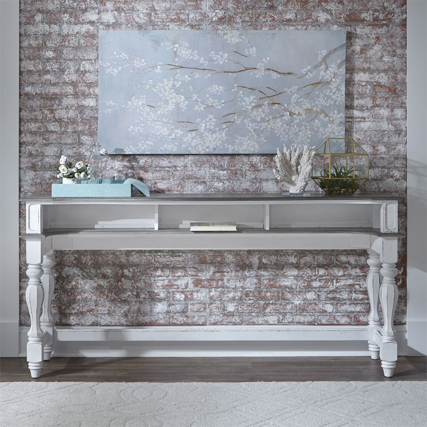 Magnolia Manor Antique White Console Bar Table-2