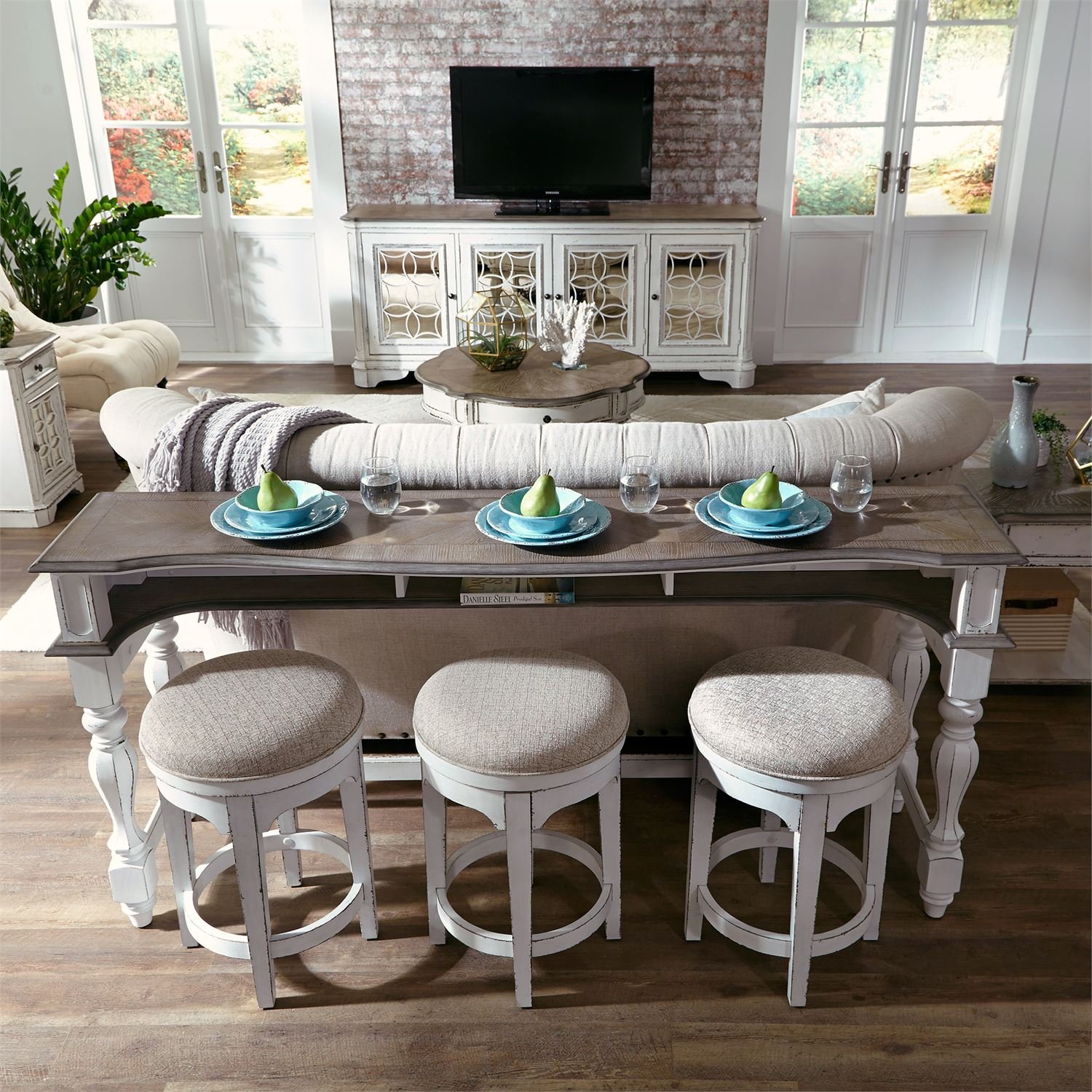 Magnolia Manor Antique White Console Bar Table-8