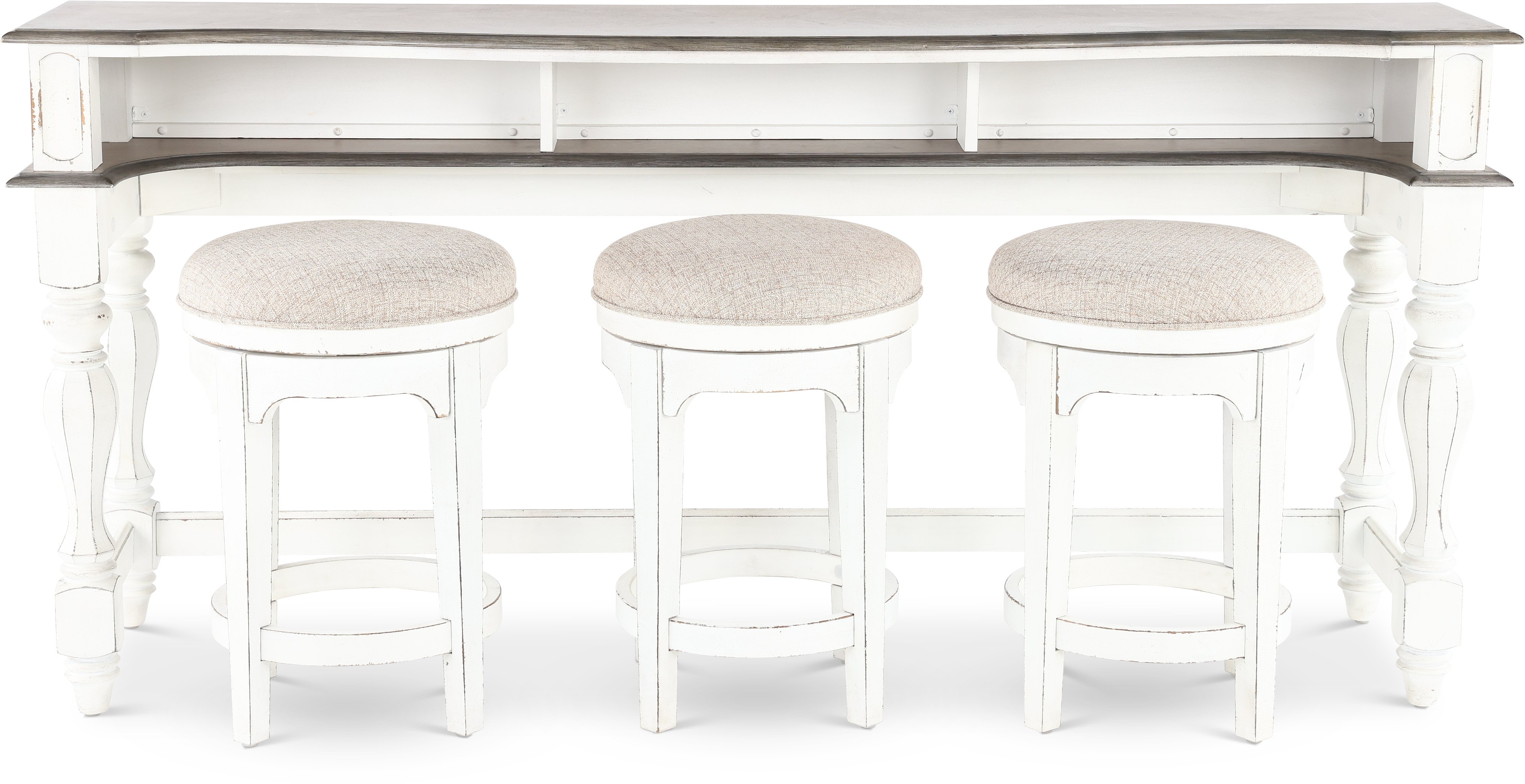 Magnolia Manor Antique White Console Bar Table and Stools-3
