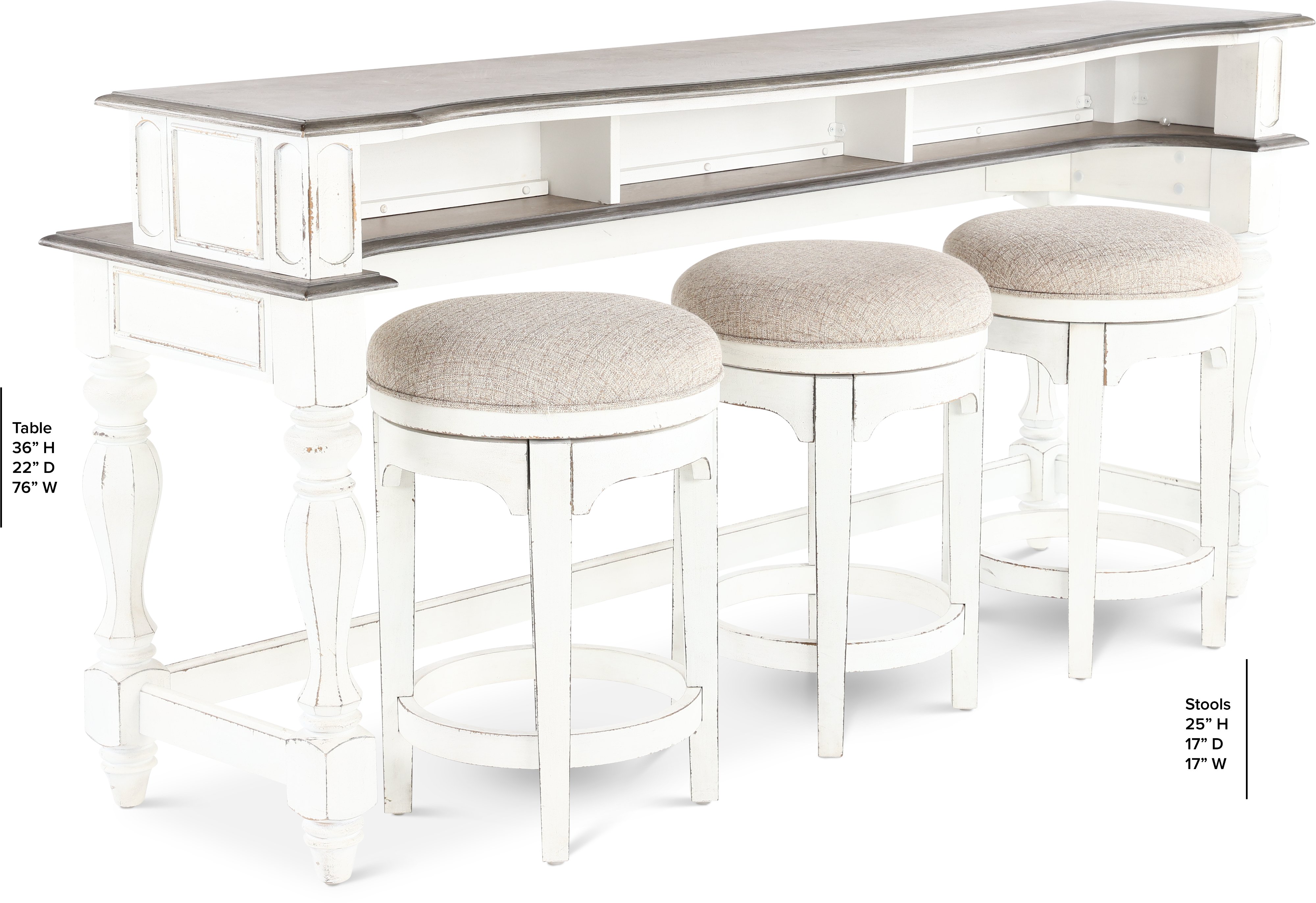 Magnolia Manor Antique White Console Bar Table and Stools-4