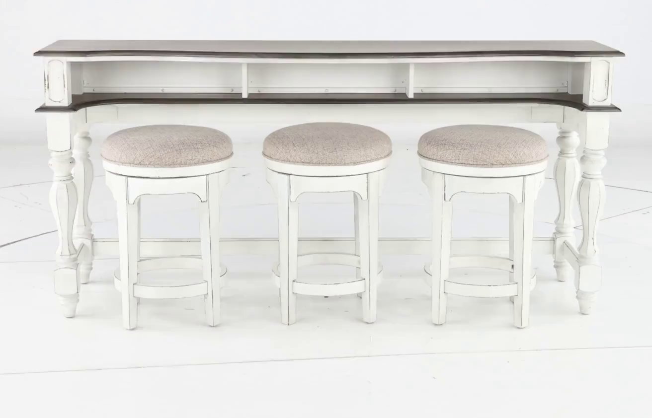 Magnolia Manor Antique White Console Bar Table and Stools-5