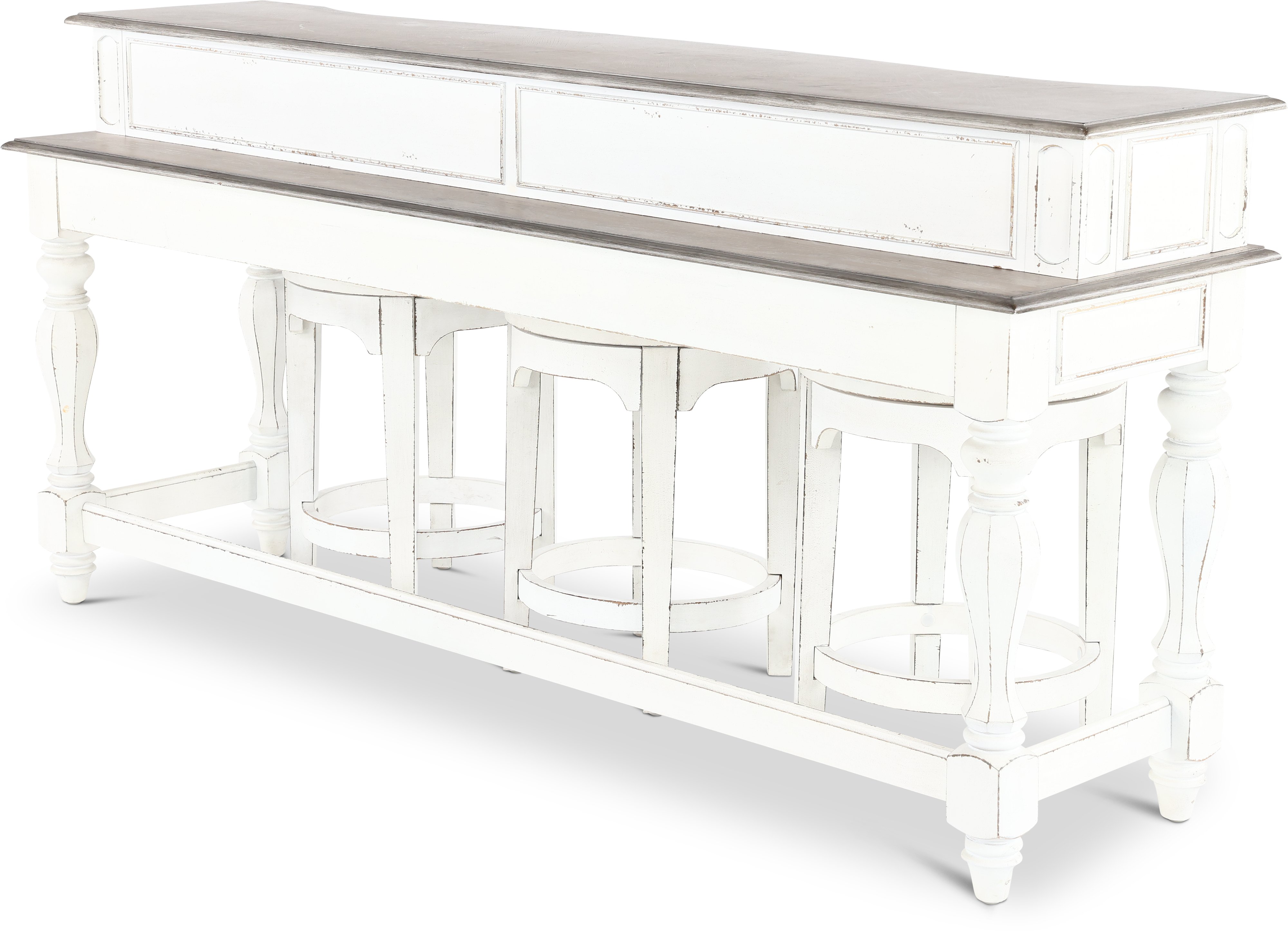 Magnolia Manor Antique White Console Bar Table and Stools-6