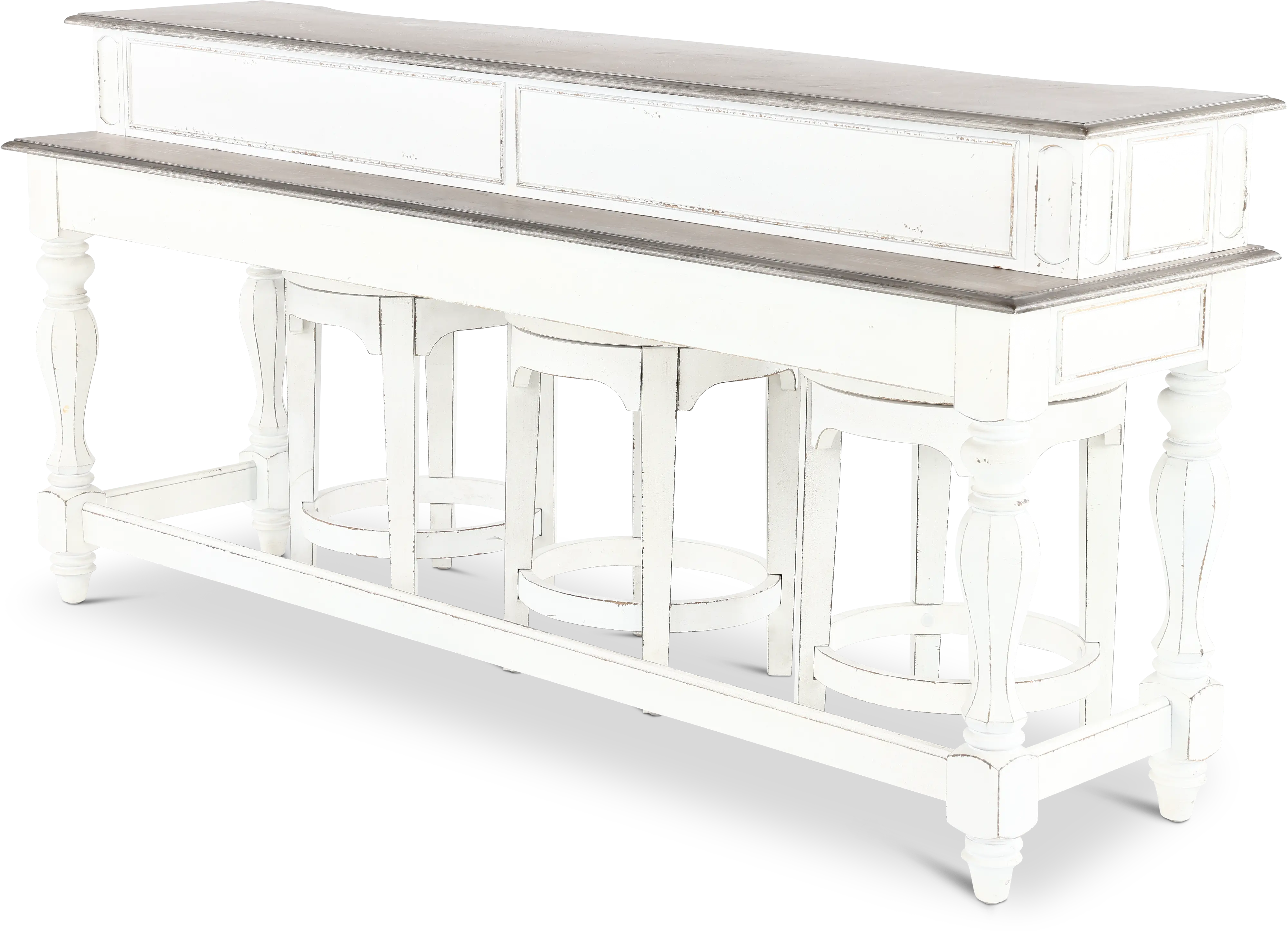 Magnolia Manor Antique White Console Bar Table and Stools-6